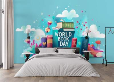 illustration with text to commemorate World book day Wall mural