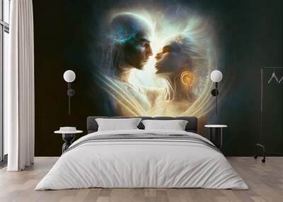 Drawing of Soulmates embracing in the light of the divine spirit v2 Wall mural