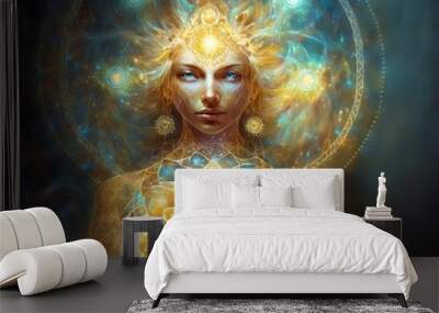 Drawing of woman in the middle of pure energy of spiritual design Wall mural