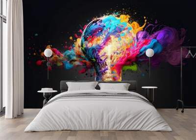 lightbulb eureka moment with impactful and inspiring artistic colourful explosion of paint energy Wall mural