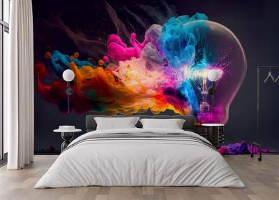 Lightbulb eureka moment with Impactful and inspiring artistic colourful explosion of paint energy	
Generative Ai Wall mural