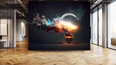 Lightbulb eureka moment with Impactful and inspiring artistic colourful explosion of paint energy	
Generative Ai Wall mural