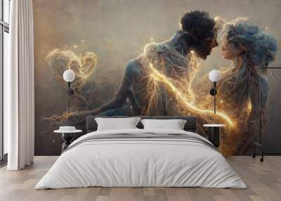 Soulmates embracing in an ethereal energy v2 Wall mural