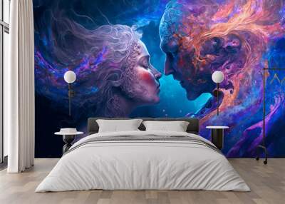 Soulmates encountering each other in a quantum 
 time. Generative AI, this image is not based on any original image, character or person.	 Wall mural