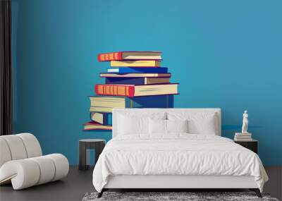 Pile of books flat vector illustration with color background, cartoon style, high resolution Wall mural