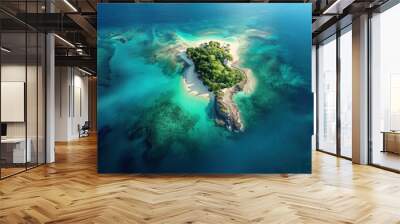 Aerial perspective of a tropical island paradise with coral reefs Wall mural