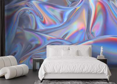 Abstract 3d rendering. Digital fabric. Sci-fi background. Holographic neon foil. Rainbow reflection. Wall mural