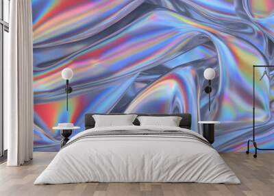 Abstract 3d rendering. Digital fabric. Sci-fi background. Holographic neon foil. Rainbow reflection. Wall mural