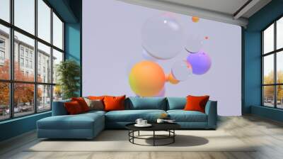 Minimal simple and beautiful color abstract background. Multicolor 3d spheres or balls floating on white background. Wallpaper or template. Low depth of field Wall mural