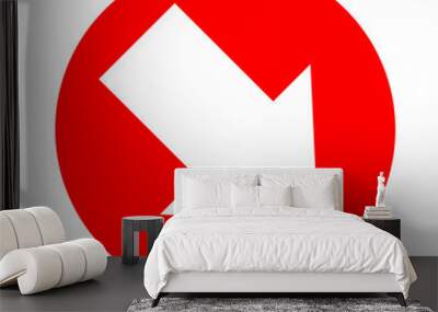 arrow pointing right down in circle red for icon flat isolated on white, circle with arrow for button interface app, arrow sign of next or download upload concept, arrow simple symbol for direction Wall mural