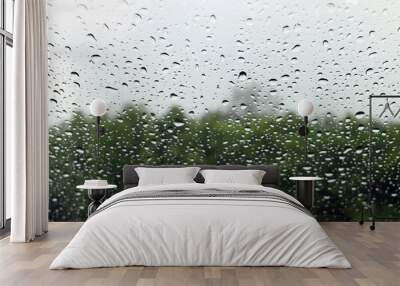 background nature fresh water drop on glass and rain condensation Wall mural