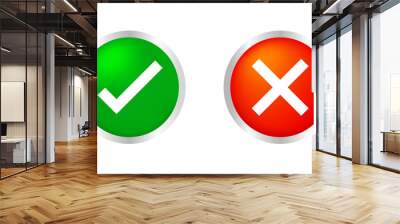 checkmark and x or confirm and deny circle icon button 3d for apps and websites symbol, icon checkmark choice, checkbox button for choose, circle answer box for checklist, approval check sign button Wall mural