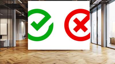 checkmark and x or confirm and deny circle icon button flat for apps and websites symbol, icon checkmark choice, checkbox button for choose, circle answer box for checklist, approval check sign button Wall mural