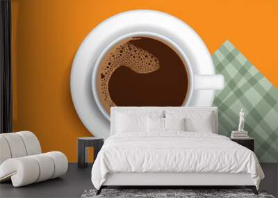 coffee cup in top view, coffee and froth in mug, coffee with white cup Wall mural