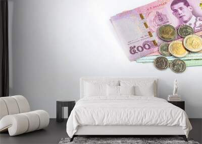 money banknote thai baht on white background, savings money and financial business concept, copy space Wall mural