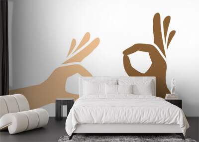 ok hand sign simple isolated on white background, symbol icon ok hand with dark and fair white skin, flat lay ok hand gesture for infographic design, ok hans clip art fair white and lightly tanned Wall mural