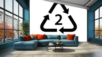 recycle arrow triangle HDPE types 2 isolated on white background, symbology two type logo of plastic HDPE materials, recycle triangle types icon graphic, recycle plastic ecology icon Wall mural