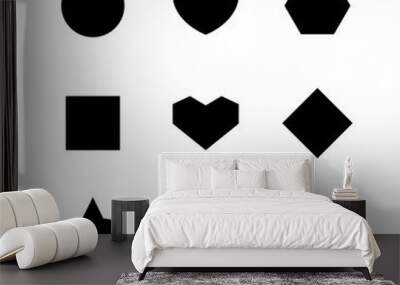 simple geometry shape with circle, heart, oval, ellipse, star, square and diamond trapezoid shape isolated on white, simple bullet sign, black simple flat shape for decoration, icon 2d black geometry Wall mural