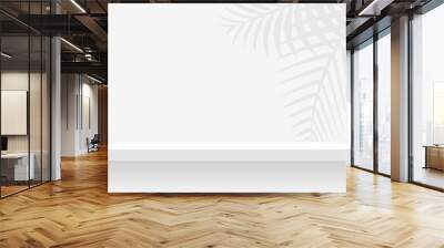 wood plank shelf on wall white grey pastel soft color, modern shelf for display show on space wall room, cute and chic counter desk panel for decoration, empty table top panel, background copy space Wall mural