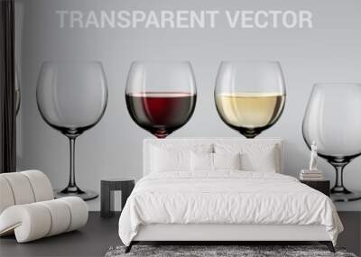 Set of vector wine glasses. 
Set of transparent vector glasses with red and white wine Wall mural