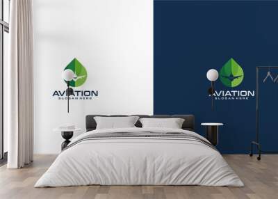 Inspiration for flight aviation and leaf logo design Wall mural