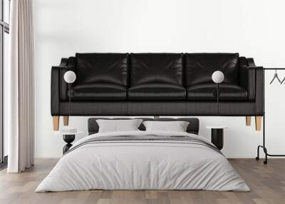 modern black leather sofa 3 seat on white isolate background. front view. Wall mural