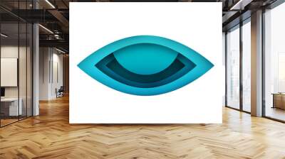 Abstract blue eye symbol in paper cut style isolated on white background. Minimalistic vector concept. Wall mural