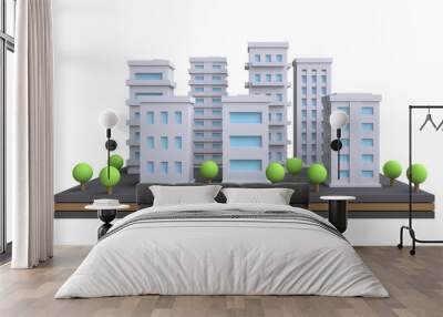 Cartoon cityscape in funny cute style. Isolate city area with modern skyscrapers and buildings. 3d render. Wall mural