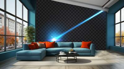 Realistic laser beam on transparent background. Vector illustration. Wall mural