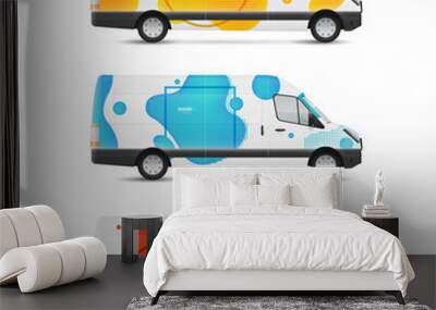 Set of branding design templates white bus in modern geometric style. Mock up transport for advertising, business and corporate identity. Wall mural