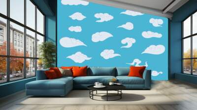 Set of cartoon clouds in traditional chinese style. Design elements for branding decoration, background, cover, poster. Vector illustration. Wall mural