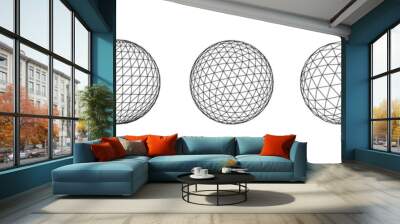 Set of polygon mesh sphere. Technology abstract art background. Collection of minimalistic geometric design sci-fi elements. Vector futuristic digital concept. Wall mural