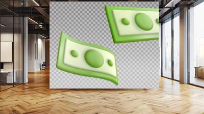 Vector 3d green money isolated on transparent background. Set realistic color cute symbol or icon. Collection sweet glossy dollar banknote. Cartoon illustration for game, banking, finance business. Wall mural