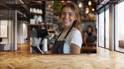 portrait of a woman in a cafe Wall mural