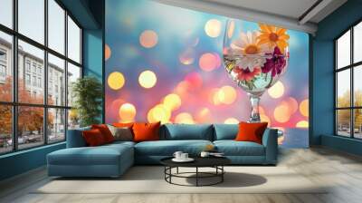 spring flowers in wineglass on light background Wall mural