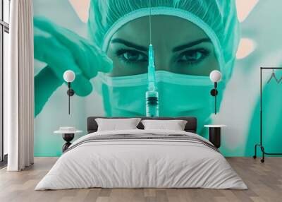 A healthcare worker in a sterile environment preparing a vaccine Wall mural