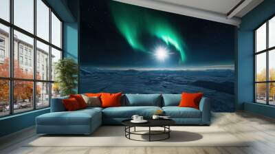 Above a plain blanketed with snow, Aurora Australis or Aurora Borealis Wall mural