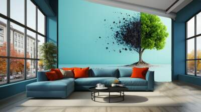 Creative poster showing a tree with branches made of JavaScript code representing growth and development Wall mural