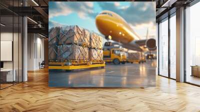 Customs agents examining cargo at an airport terminal Wall mural