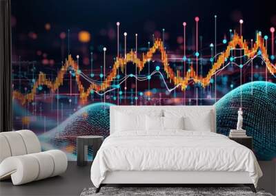 Dynamic waves representing the push and pull of market supply and demand Wall mural