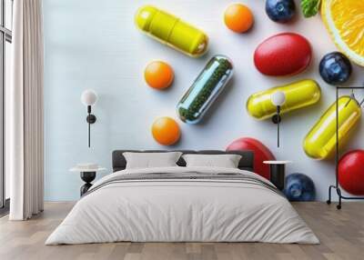 Epicatechin-infused dietary supplements displayed with fresh, natural ingredients Wall mural