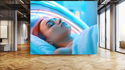 Person using a hyperbaric oxygen chamber for enhanced recovery Wall mural