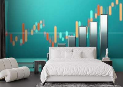 Silver bars rising beside a financial chart, symbolizing increasing asset value Wall mural