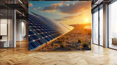 Solar panels in a desert capturing sunlight Wall mural