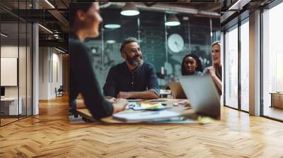 Group of diverse business people working together in modern office. Selective focus. Wall mural