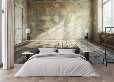 old room with grunge wall and wooden floor Wall mural