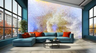 Abstract bubbly, watery art background in yellow and blue Wall mural