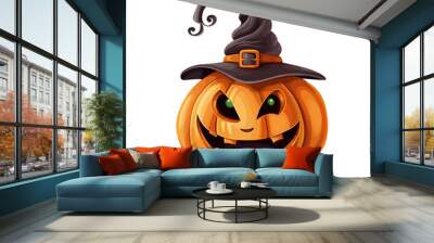 Halloween witch jack-o-lantern with green eyes Wall mural