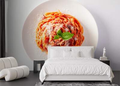 Spaghetti in a dish on a white background Wall mural