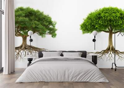 3D trees with roots isolated on transparent or white background Wall mural